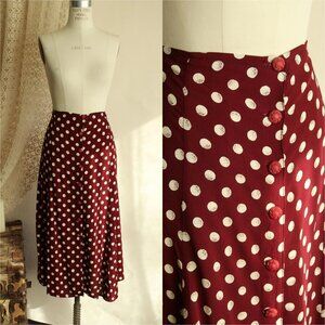 Vintage 1980s 1990s Skirt, Volup Red with White Polka Dots, Tea Length
